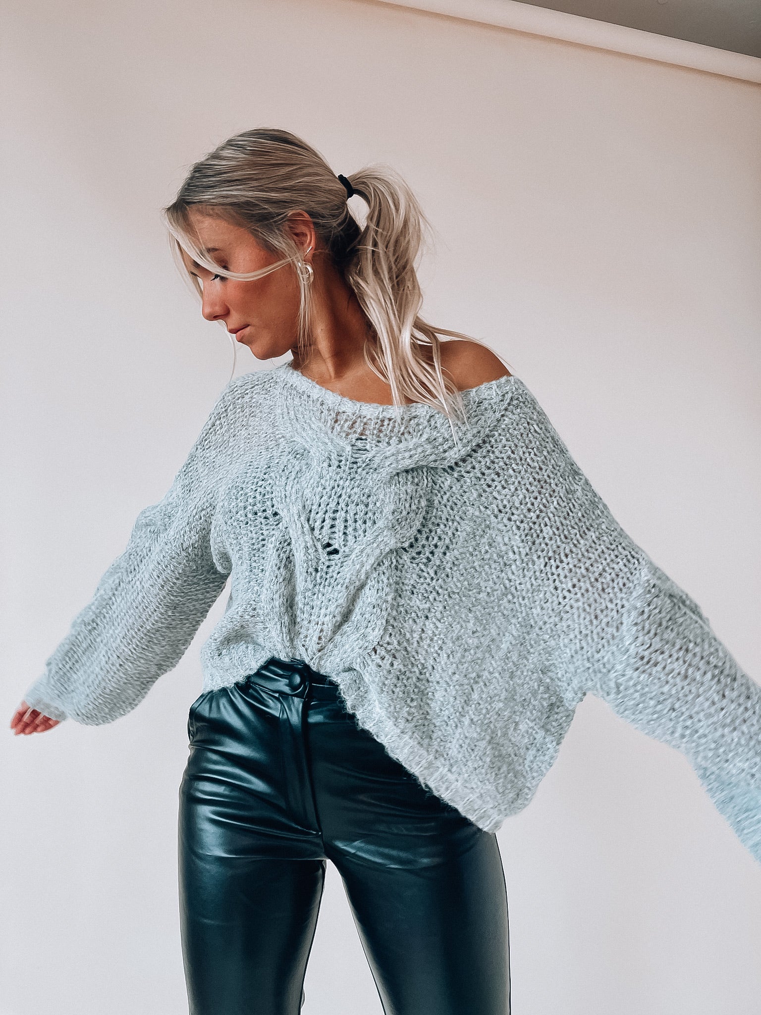 Grey Cable Knit Oversized Sweater