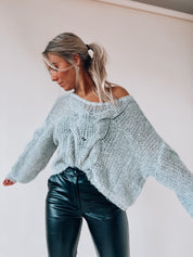 Grey Cable Knit Oversized Sweater