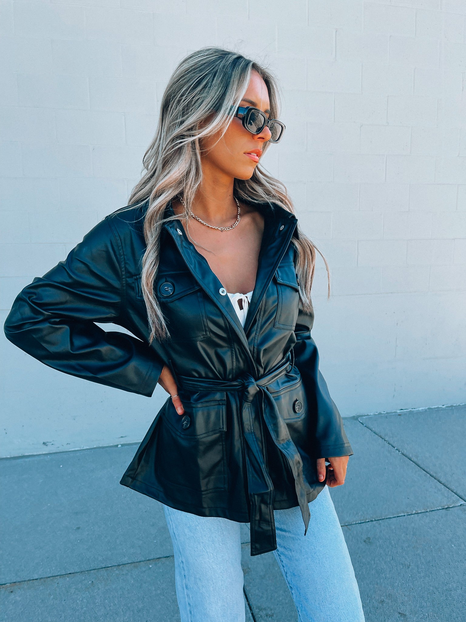 Belted Pleather Jacket
