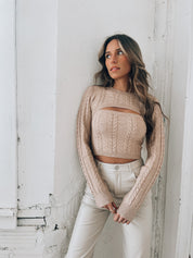 Elle Shrug  Sweater Set In Tan