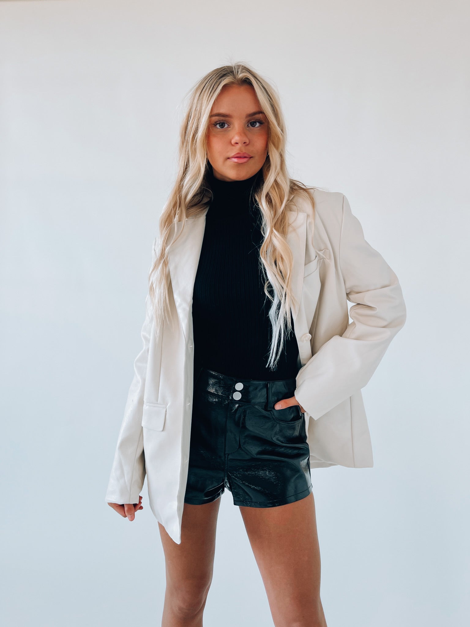 Cream Pleather Blazer