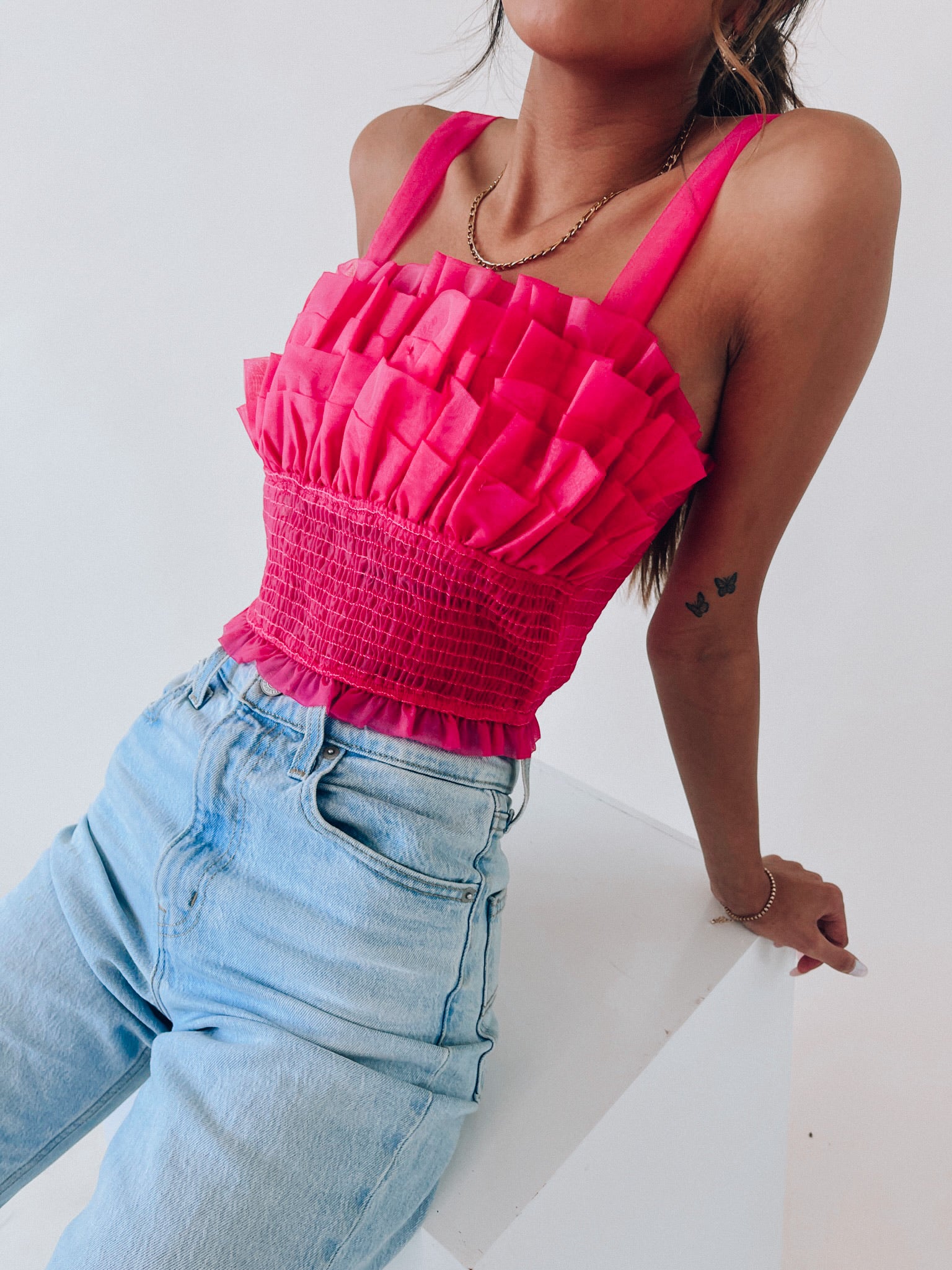 Madelyn Mesh Ruffle Top