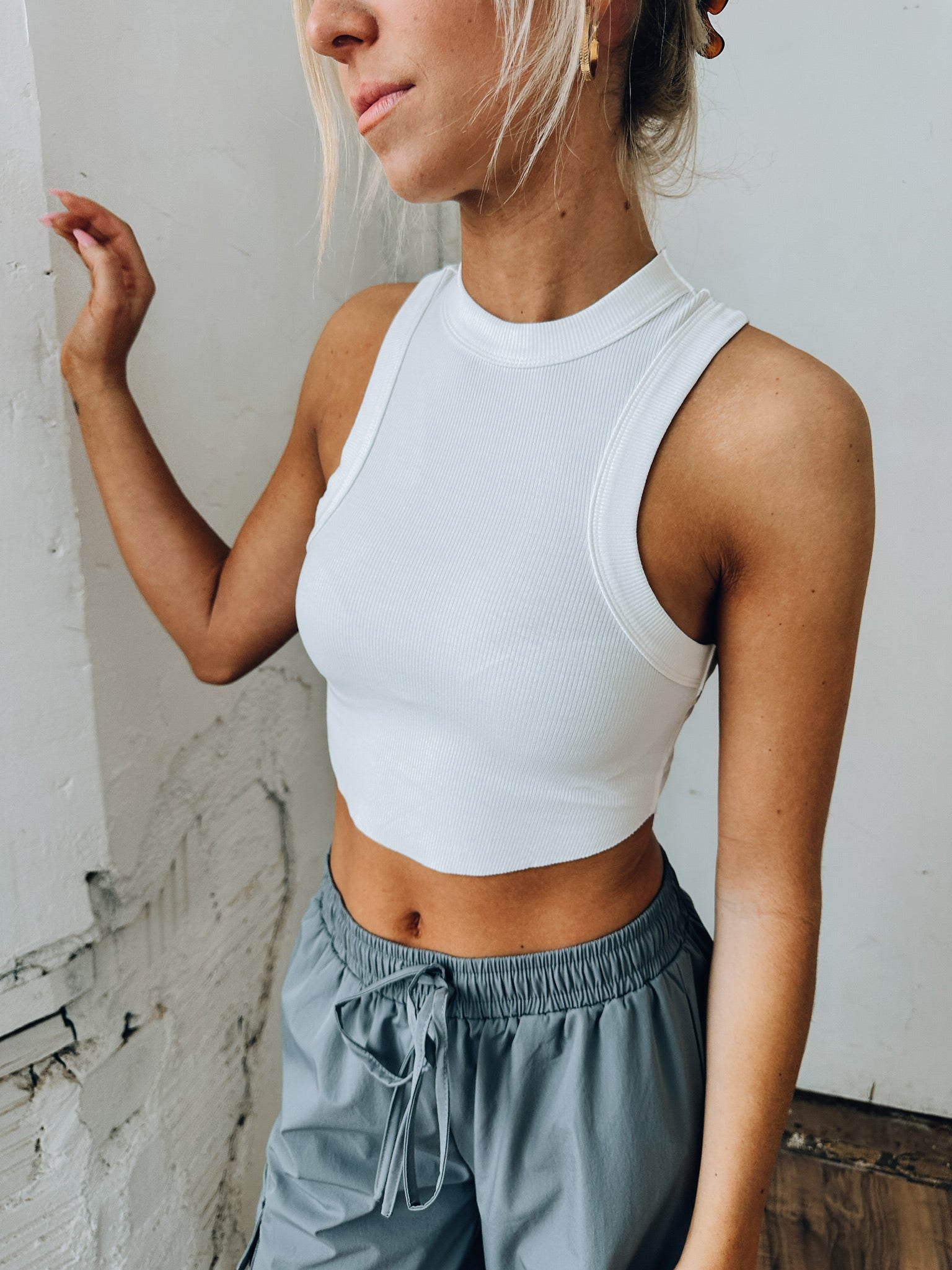 Nalani Cropped Sleeveless Top In White