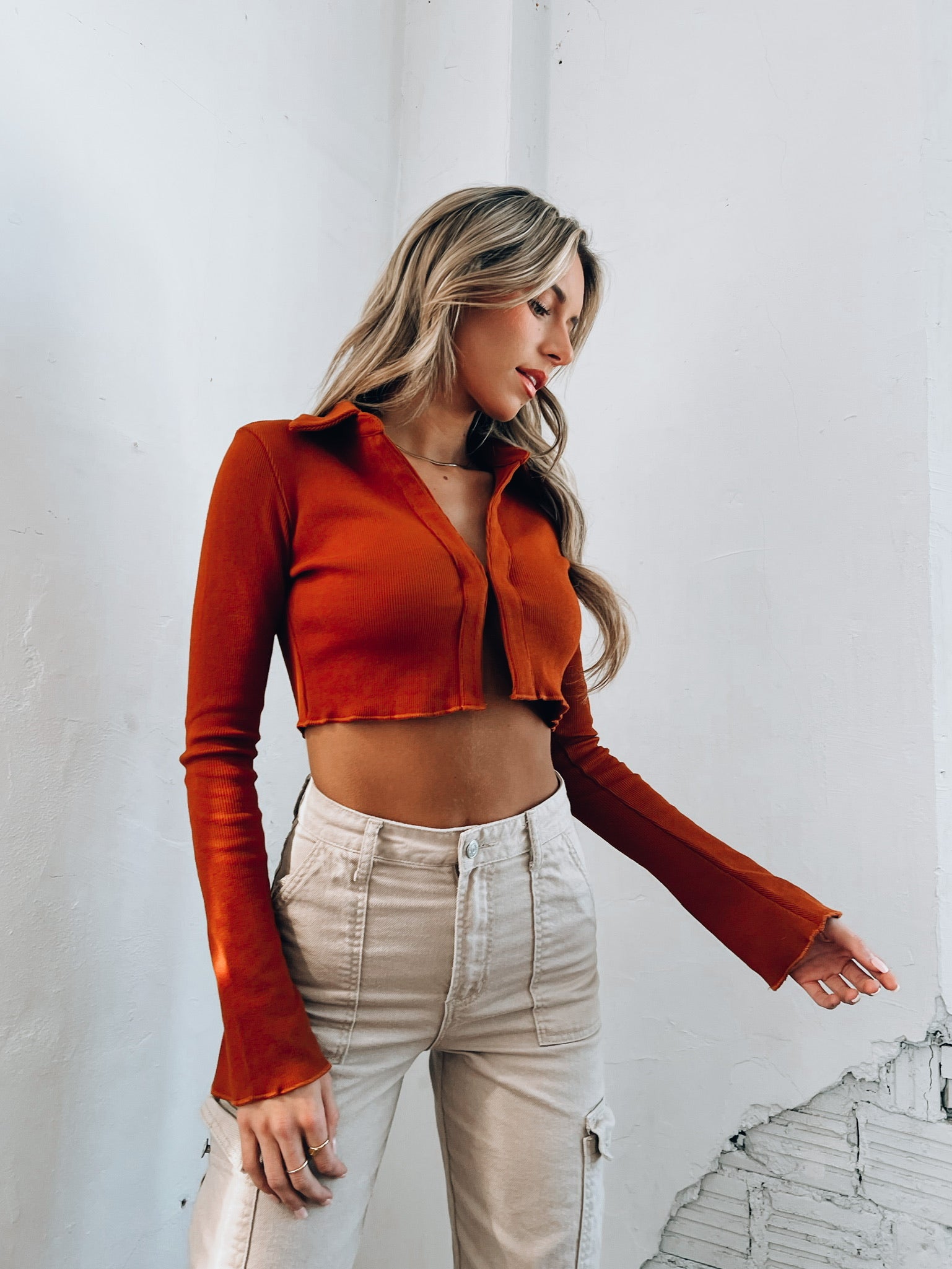 Corey Ribbed Long Sleeve in Congac