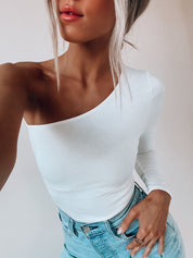 Long Sleeve One Shoulder Bodysuit In White