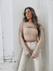 Elle Shrug  Sweater Set In Tan