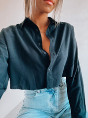 SALE :Black Cropped Button Down