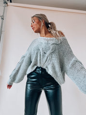 Grey Cable Knit Oversized Sweater