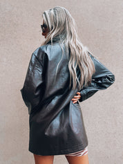 RESTOCKED: Mocha Pleather Belted Shacket