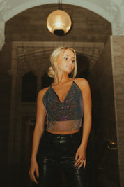 Iridescent Cowl Neck Crop