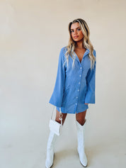 RESTOCKED :Striped Long Sleeve Mini Shirt Dress