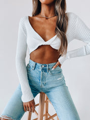 Hollyn Twist Long Sleeve Ribbed Crop