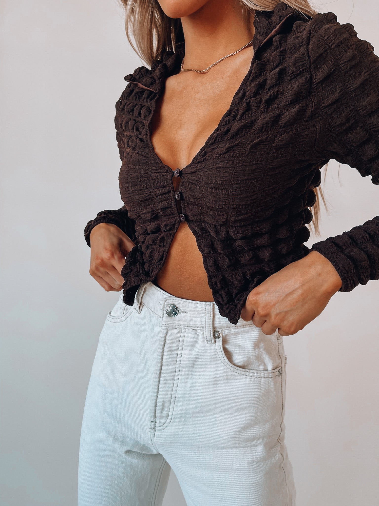 SALE :Marita Long Sleeve Bubble Crop Top