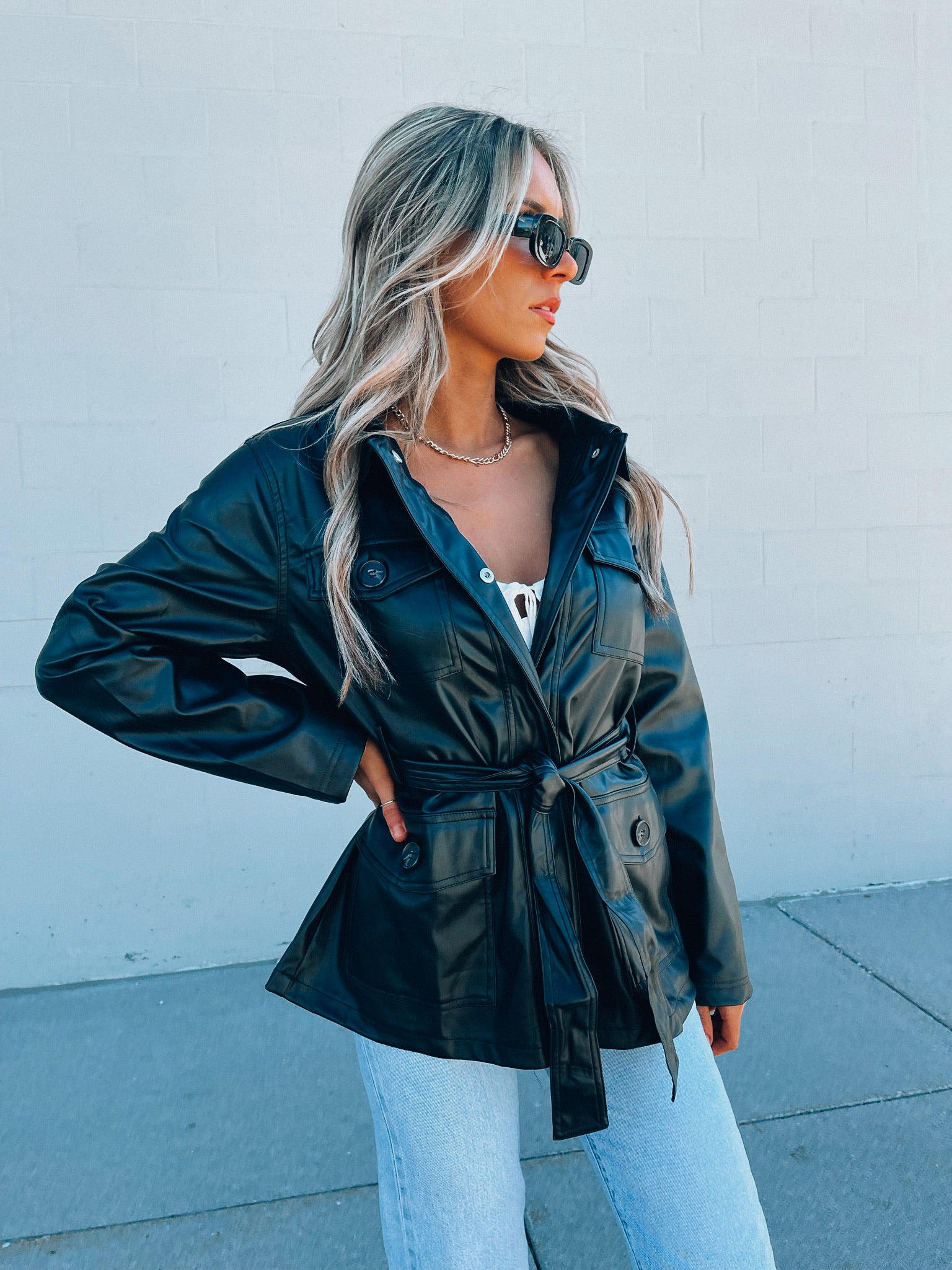 Belted Pleather Jacket