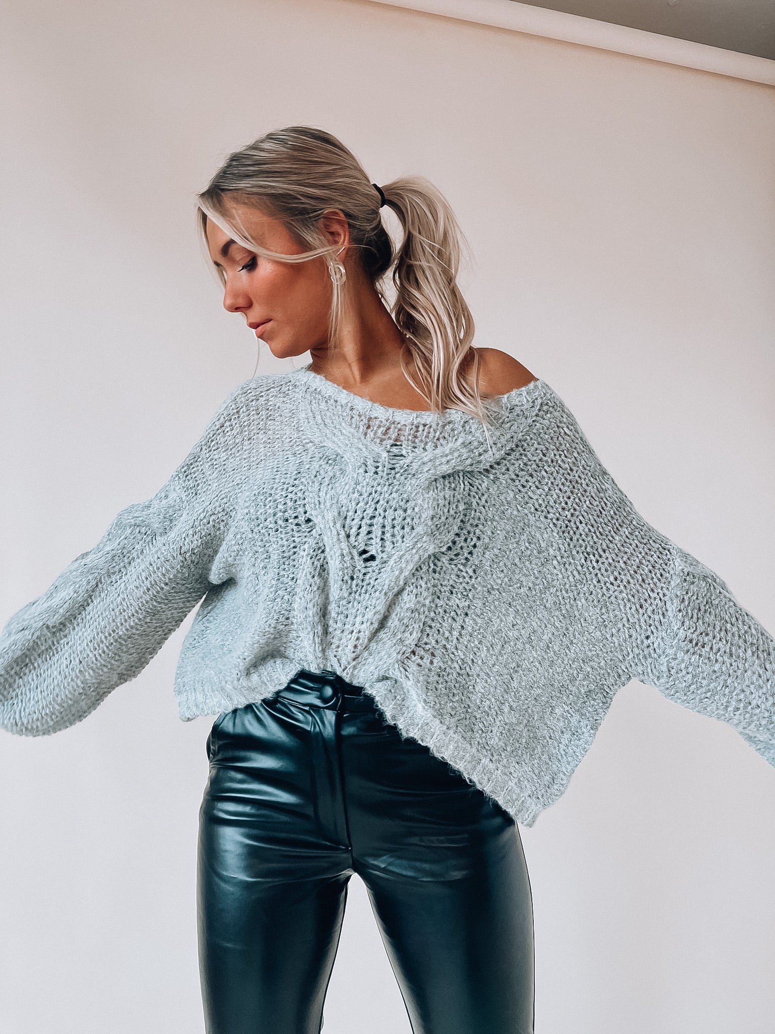 Grey Cable Knit Oversized Sweater
