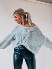 Grey Cable Knit Oversized Sweater
