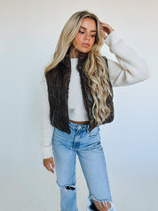 Brown Pleather Puffer Vest