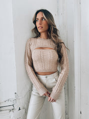 Elle Shrug  Sweater Set In Tan