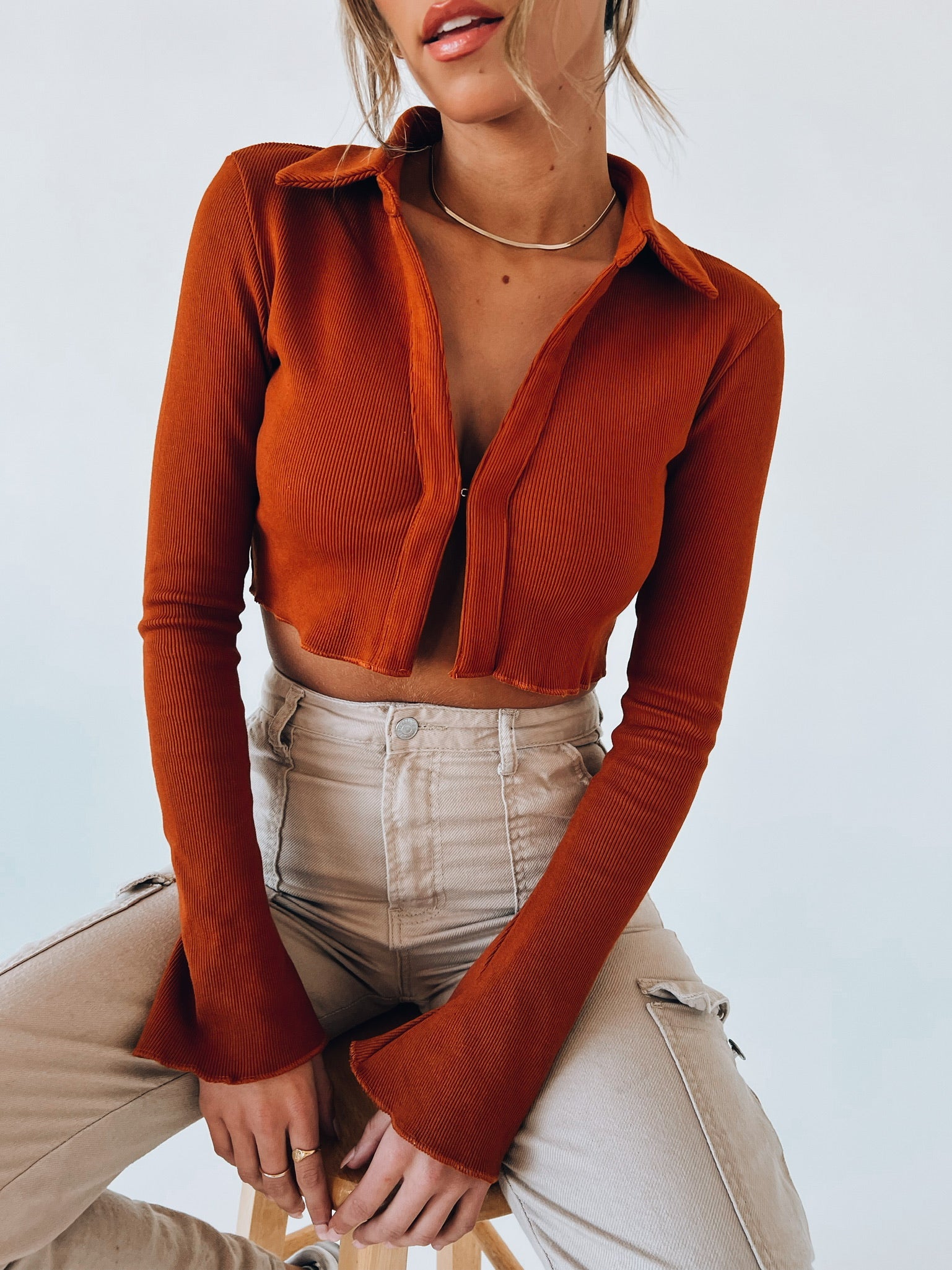 Corey Ribbed Long Sleeve in Congac