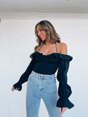 SALE :Alena Off The Shoulder Bustier Top In Black