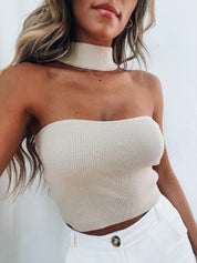 Camila Beige Mock Neck Top