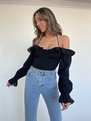 SALE :Alena Off The Shoulder Bustier Top In Black