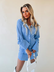 RESTOCKED :Striped Long Sleeve Mini Shirt Dress