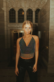 Iridescent Cowl Neck Crop