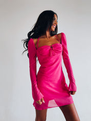SALE :Tayla Long Sleeve Dress In Magenta