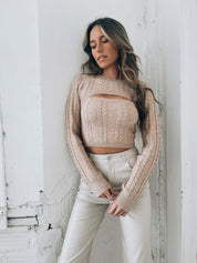 Elle Shrug  Sweater Set In Tan