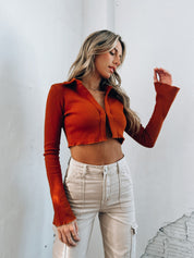 Corey Ribbed Long Sleeve in Congac