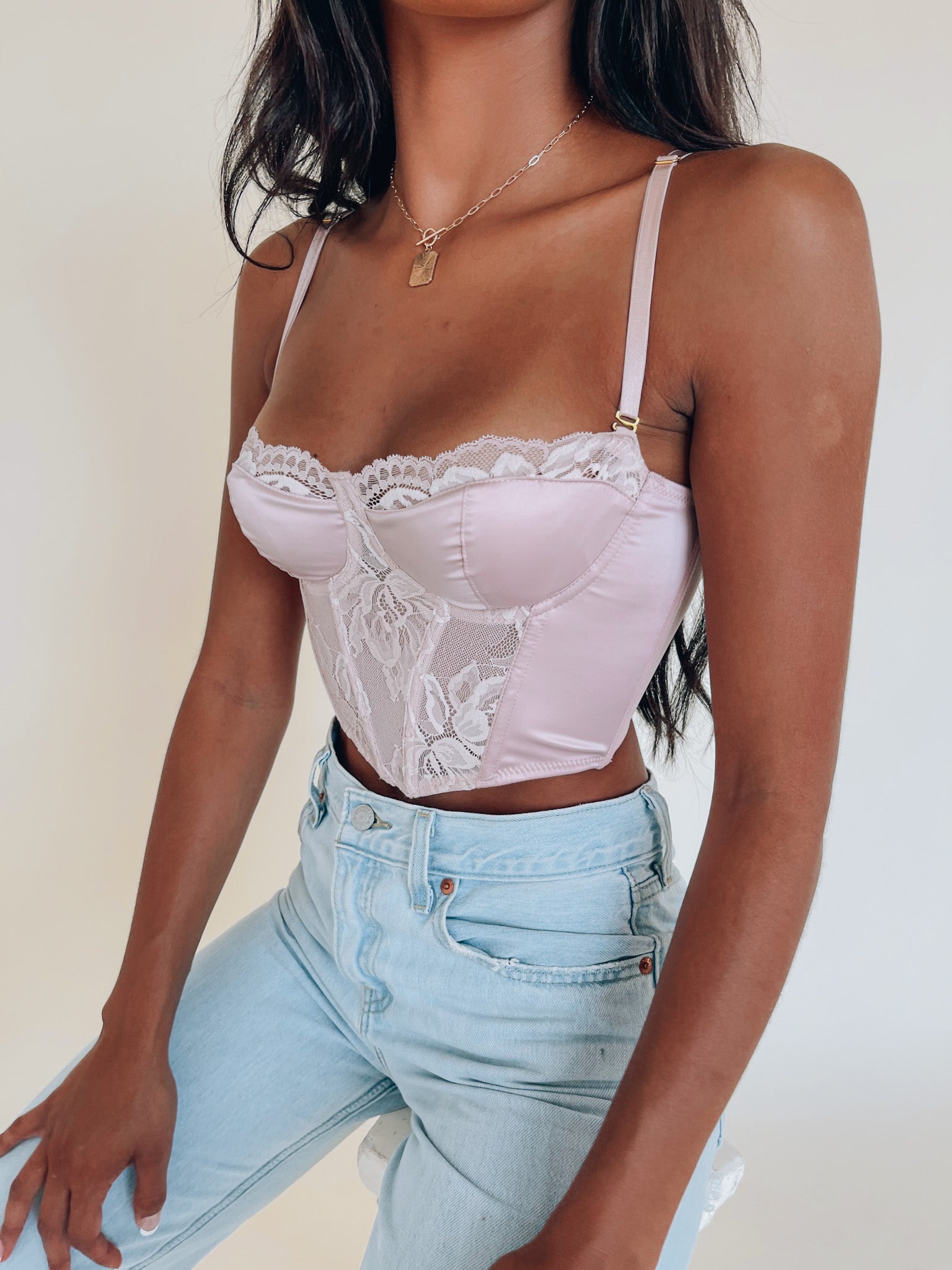 Mauve Silk Lace Bustier Top