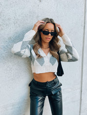 Cropped Argyle Cardigan