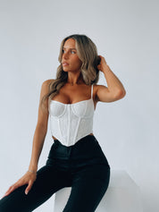 RESTOCKED: Baylor Bustier Top in White