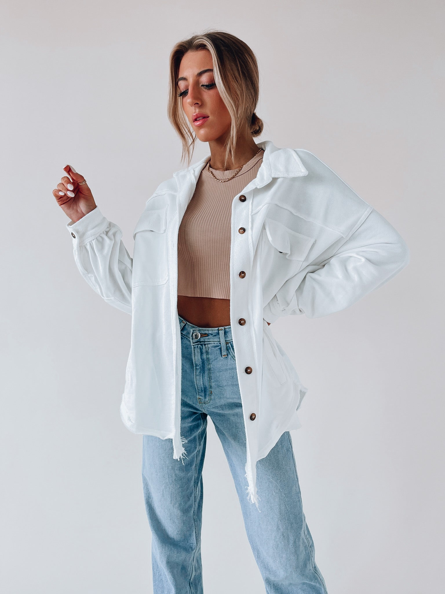 Jessika Button Down Ivory Shacket