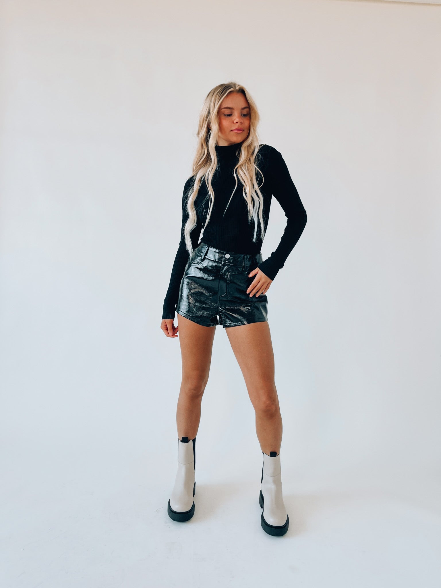 High Waisted Shiny Leather Shorts