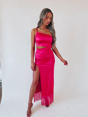 SALE :Inessa Silk Fringe Maxi Dress