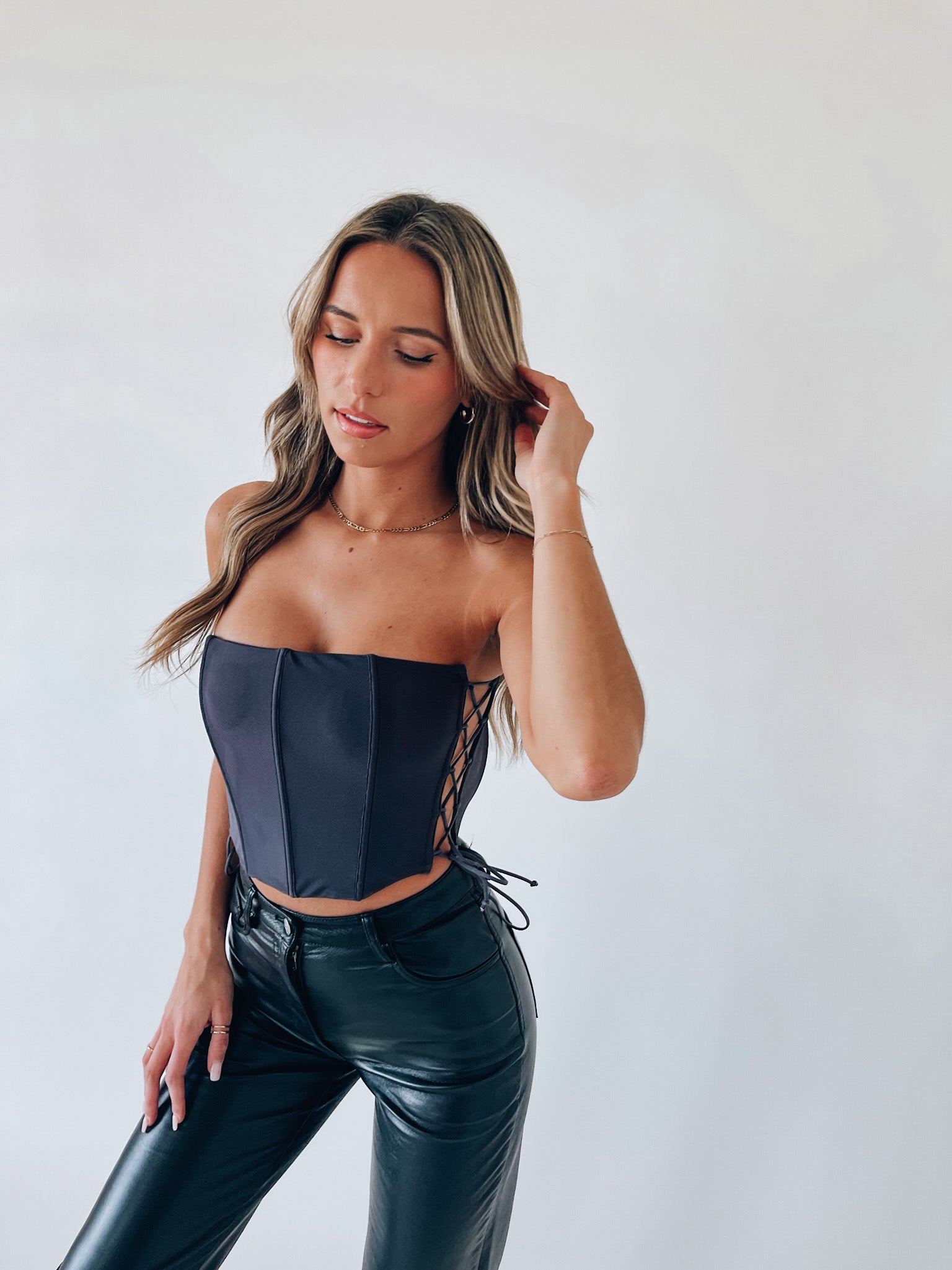 Stassi Grey Strapless Corset Top