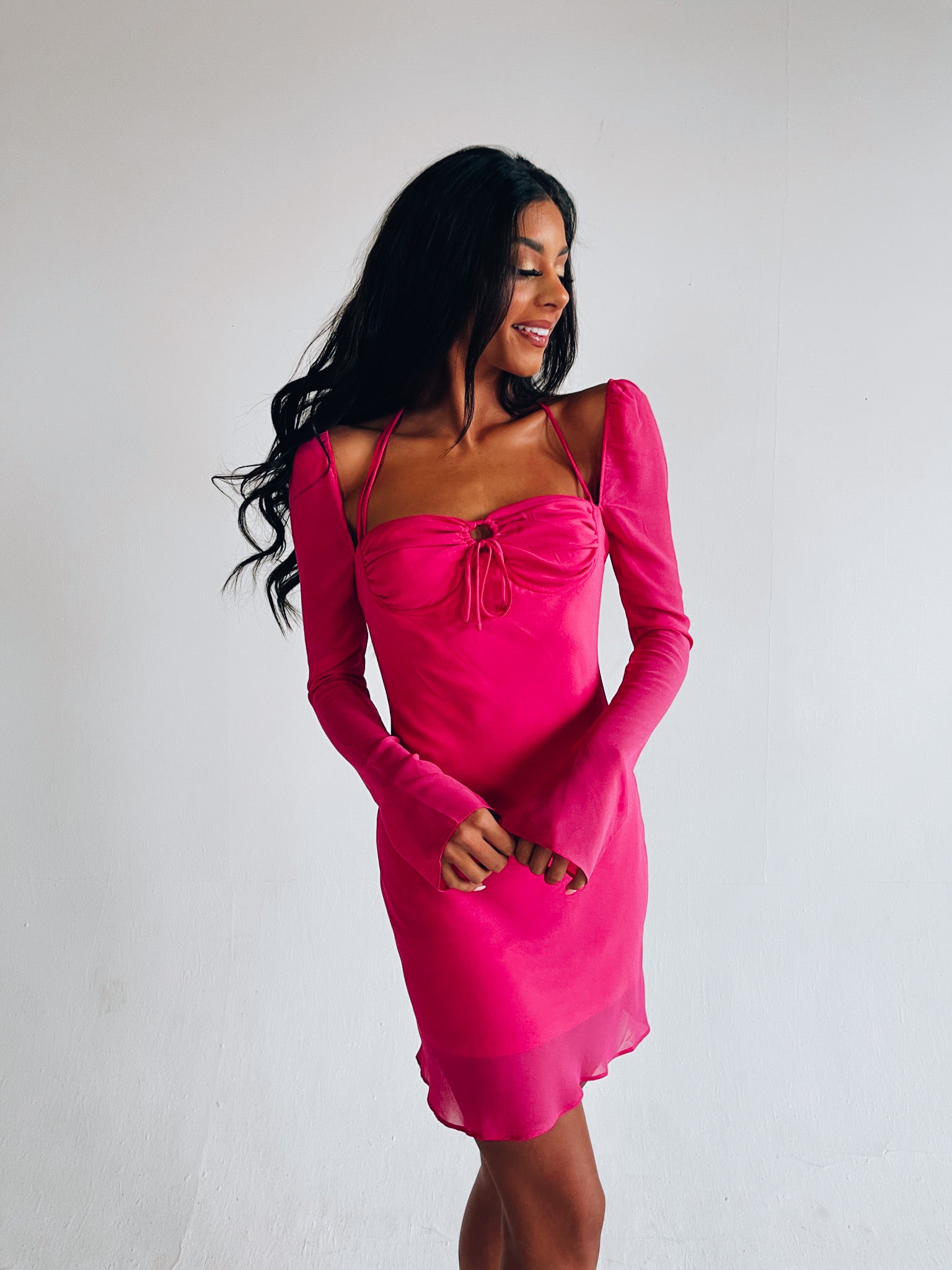SALE :Tayla Long Sleeve Dress In Magenta