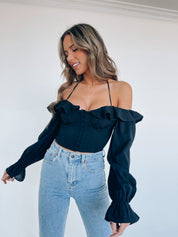 SALE :Alena Off The Shoulder Bustier Top In Black