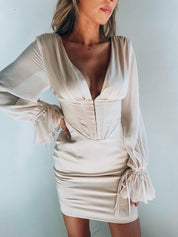 SALE : Braelynn Long Sleeve Silk Mini Dress