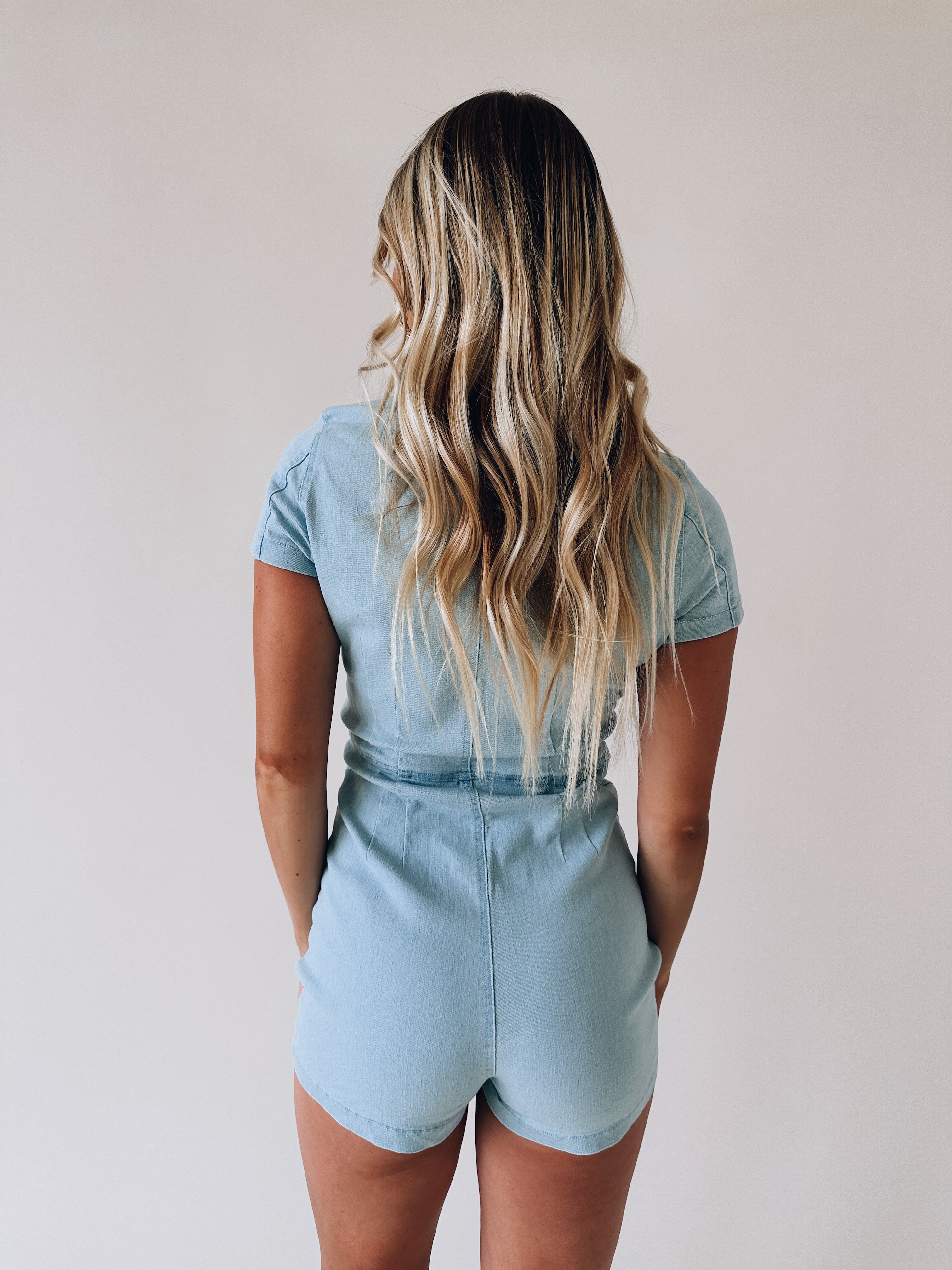 Brittany Zip-Up Denim Romper