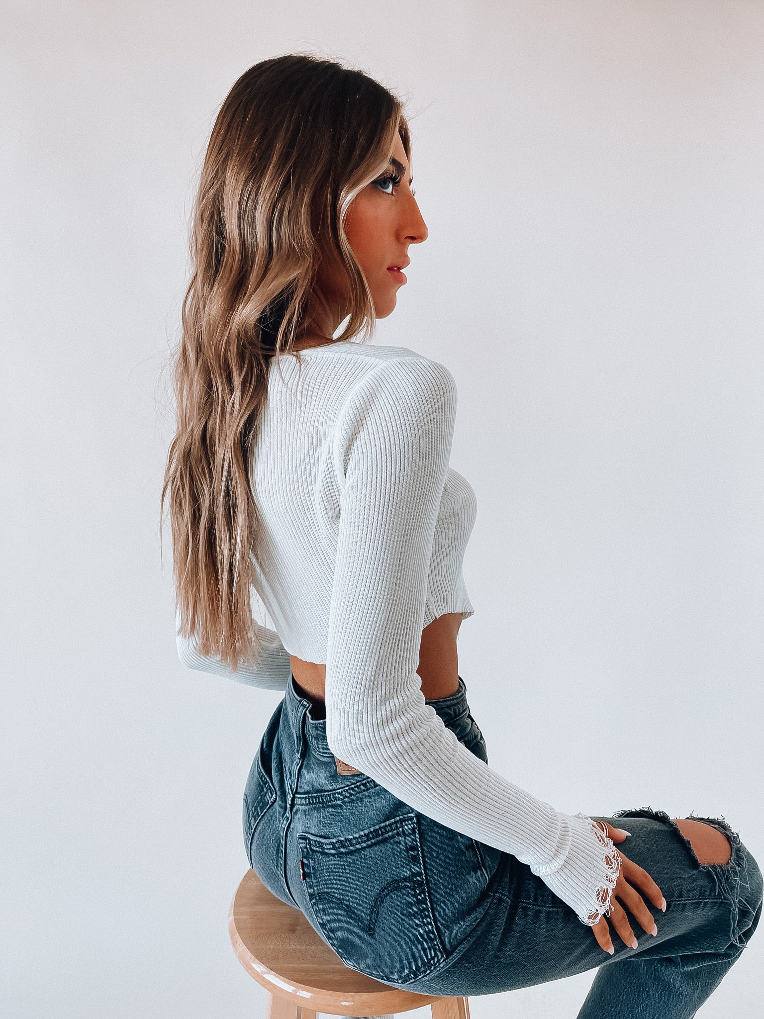 SALE :Dalia White Cropped Long-sleeve