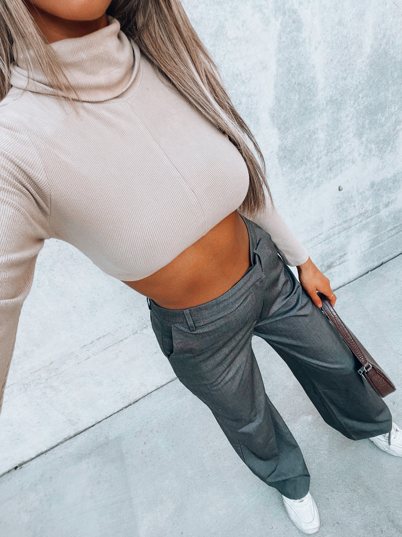 Taupe Suede Cropped Turtleneck