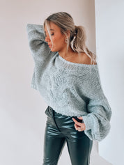 Grey Cable Knit Oversized Sweater