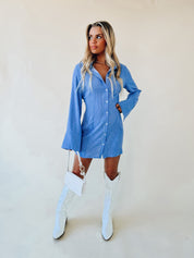 RESTOCKED :Striped Long Sleeve Mini Shirt Dress
