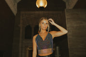 Iridescent Cowl Neck Crop