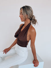 Fayley Cowl Neck Halter Top In Brown