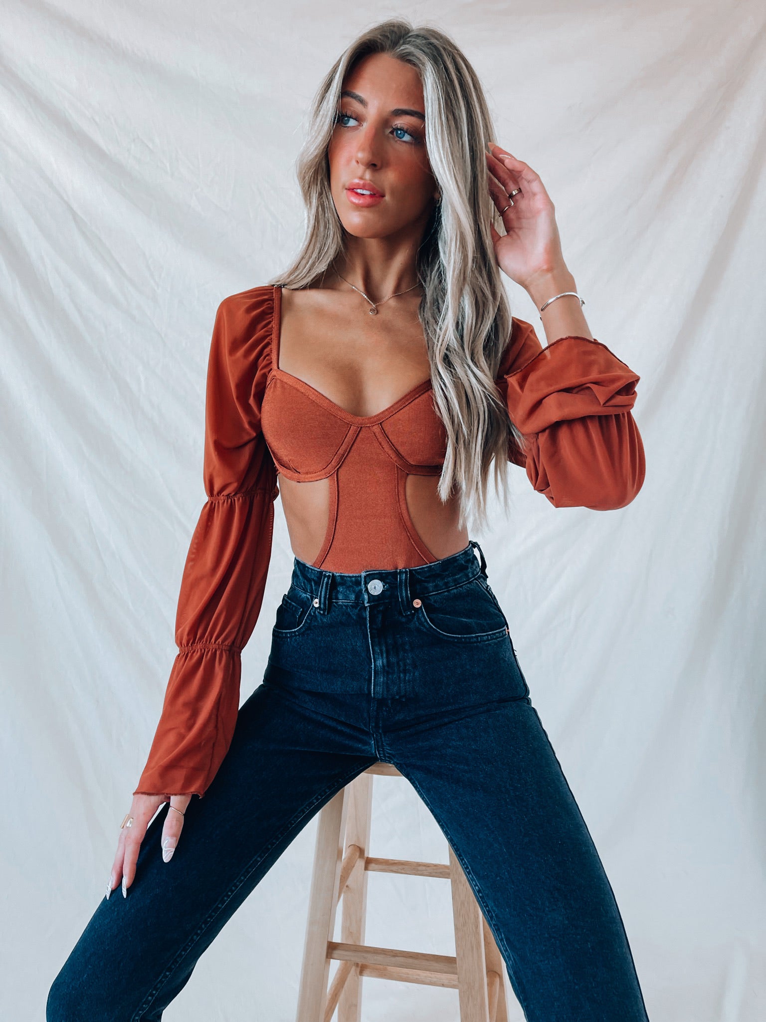 Rust Kaysha Cut Out Bodysuit