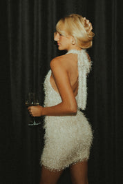 Cream Textured Halter Dress